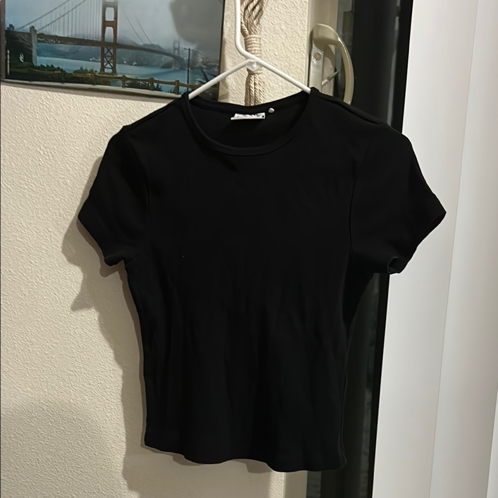 Frank & Oak Black Fitted Short Sleeve Tee